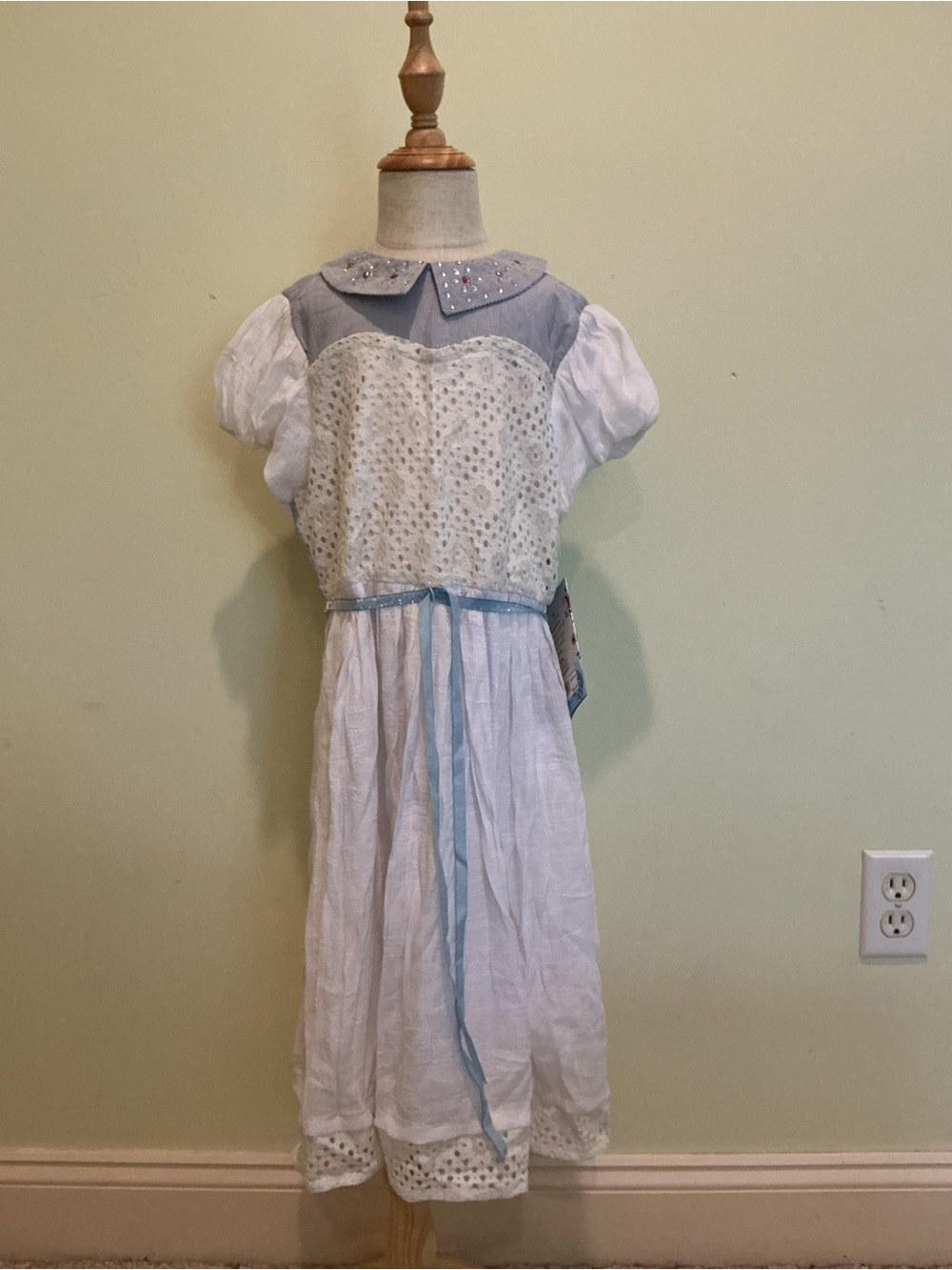 Disney White and Light Blue Girls Dress with Eyelet Overlay
